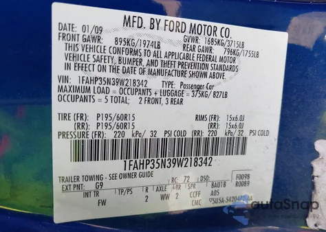 2009 Ford Focus Se из США, поврежденный, VIN 1FAHP35N39W218342